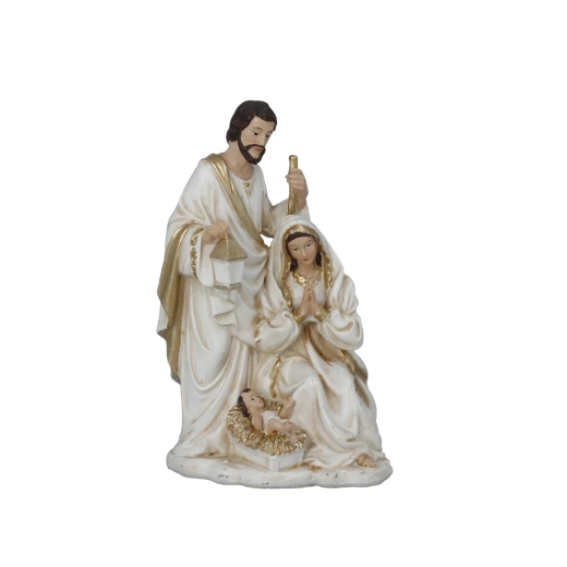 Figurine de Noël Sainte Famille avec détails dorés