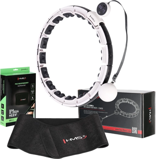 Set de hula hoop magnétique avec compteur et ceinture amincissante HMS HHM16 + BR163 Plus Size, blanc