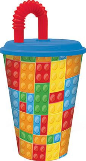 Gobelet en plastique avec paille 430 ml Cubes