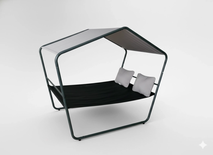 Chaise longue double de jardin avec auvent