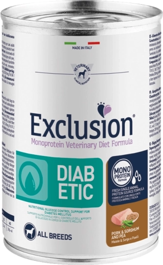 Exclusion Diabetic boîte pour chiens au porc, au sorgho et aux pois 400 g