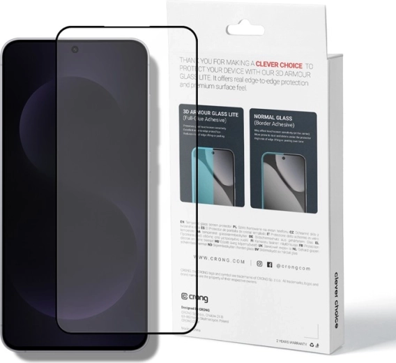 Crong 3D Armour Glass Lite verre trempé 3D Full Glue avec cadre noir pour Samsung Galaxy A37/A36/A57/A56/S25FE - 1 pièce