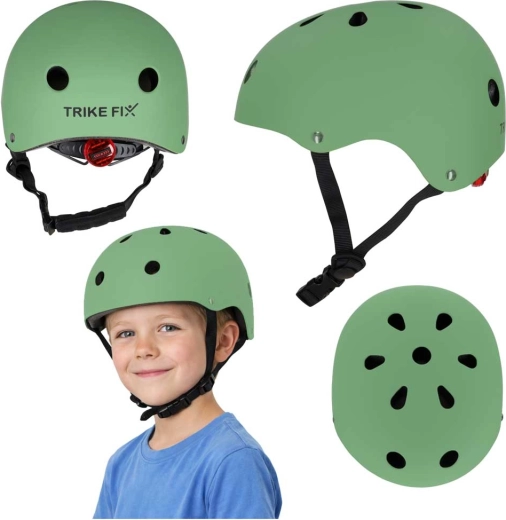 casque cycliste enfant avec LED TRIKE FIX, taille S 48–54 cm, vert foncé