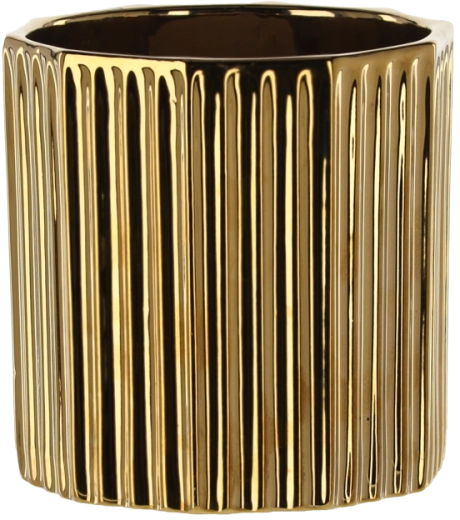 Cache-pot en céramique dorée à motif rayé 15 × 15 × 15 cm