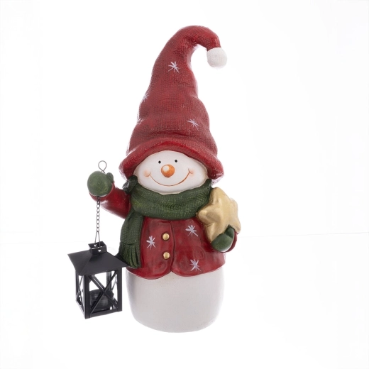 Lanterne décorative bonhomme de neige en polyrésine