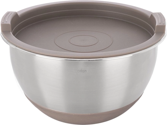Bol en acier inoxydable avec couvercle en plastique beige 15,7 cm - 1 pièce