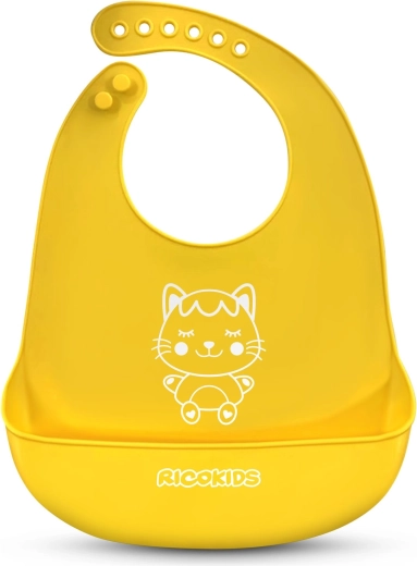 Bavette en silicone avec poche Ricokids jaune