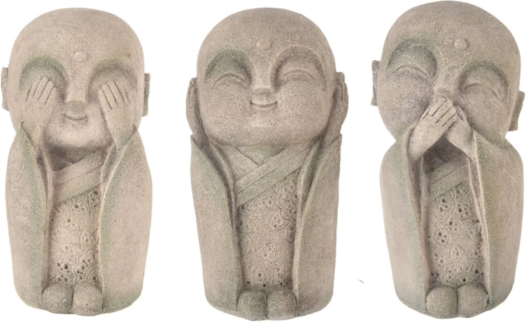 Statuette décorative de Bouddha en polyrésine « je ne vois pas / je n’entends pas / je ne parle pas » 27 cm (variante mix)