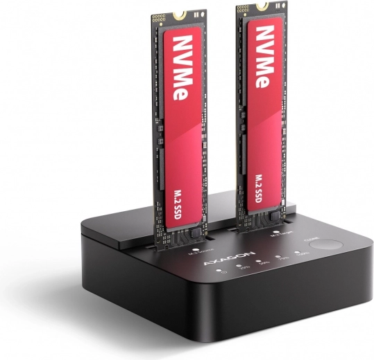 Axagon CLONE MASTER station d’accueil et de clonage USB‑C 3.2 Gen 2x2 pour 2× NVMe M.2 (20 Gbps)