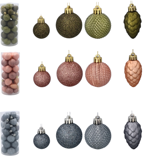 Set de 31 décorations de Noël olive, cuivré et graphite 3–4,5 cm