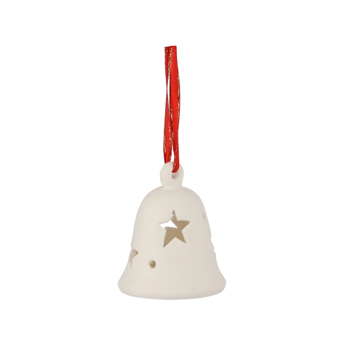 Clochette de Noël en céramique avec éclairage LED, blanche, 8 cm