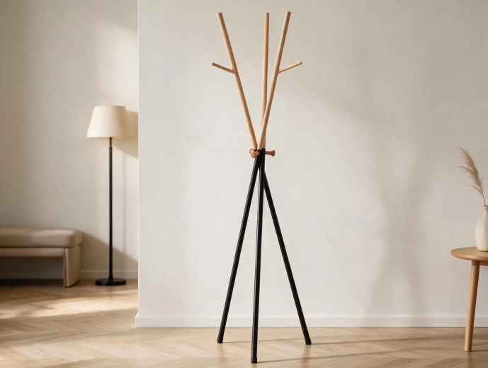 Portemanteau sur pied HOKSY 170 cm noir et bois clair