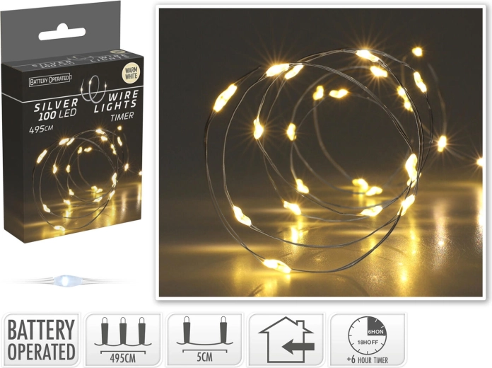 Guirlande lumineuse LED de Noël blanc chaud 4,95 m (100 LED) avec minuterie