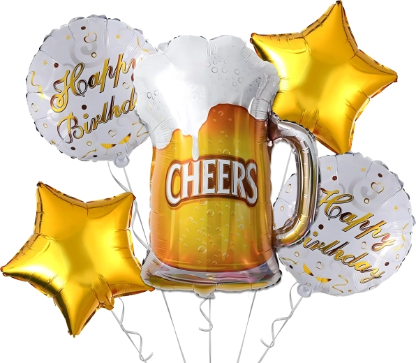 Set de ballons d’anniversaire Cheers – chope de bière et étoiles