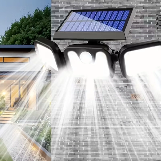 Lampe LED solaire d’extérieur avec capteur de mouvement et de crépuscule, 74 LED