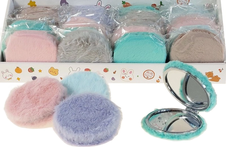 Miroir de poche en peluche avec étui, assortiment de couleurs