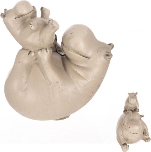 Figurine décorative hippopotame maman et petit gris en polyrésine (2 variantes)