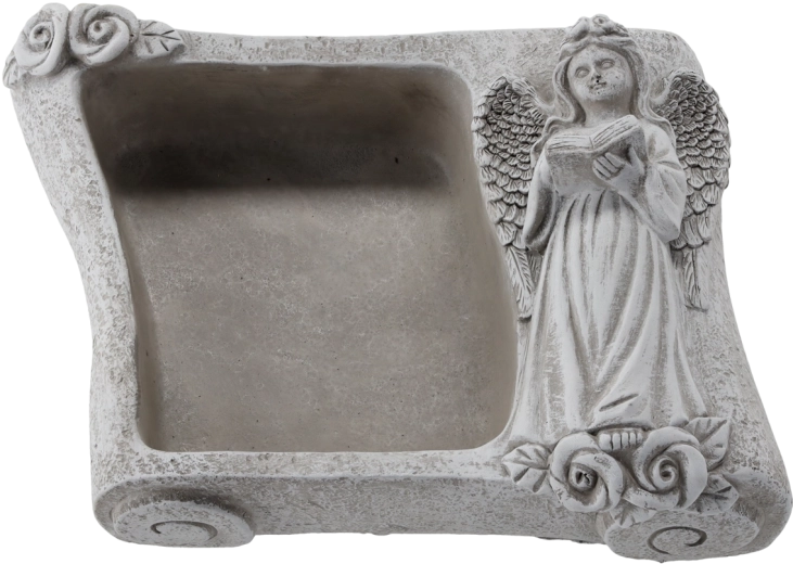 Coupe décorative en ciment avec ange – livre gris 25 × 18,5 × 9,5 cm