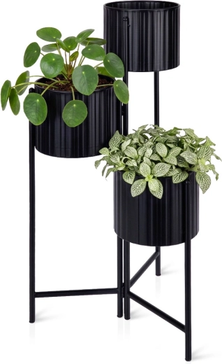 Support à fleurs en métal noir à 3 niveaux 39 × 29 × 68 cm
