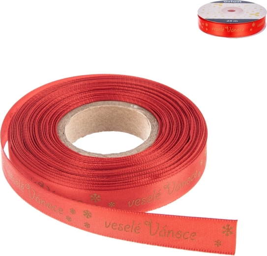 Ruban de Noël en polyester « Joyeux Noël » rouge 25 m