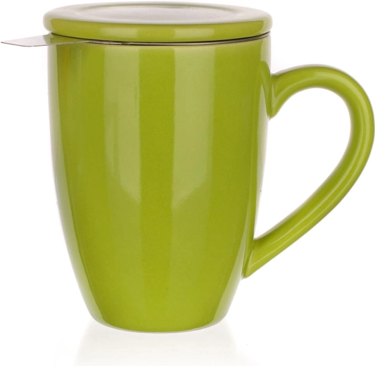 Mug en céramique avec couvercle et filtre inox 350 ml BONNET, vert