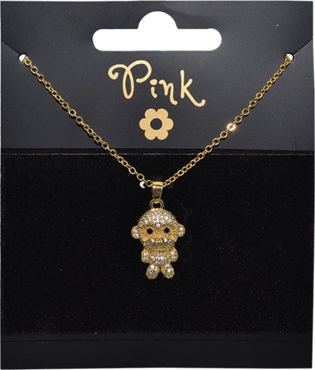 Chaîne dorée avec pendentif 3D singe serti de cristaux