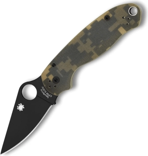 Couteau de poche tactique Spyderco Para 3 Camo, lame noire, manche G-10
