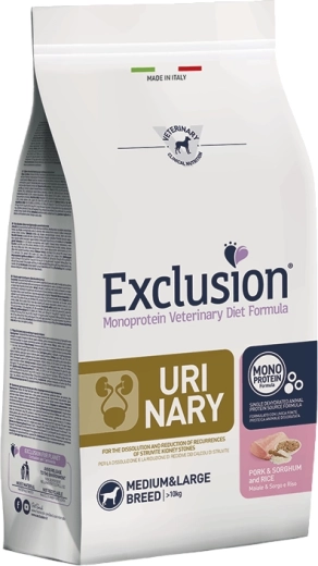 Exclusion Urinary pour races moyennes et grandes, porc avec sorgho et riz 2 kg