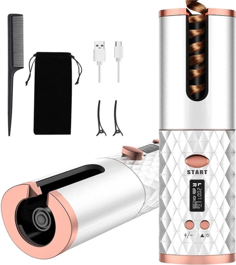 Fer à boucler automatique sans fil avec écran LCD, rotatif, USB - 1 pièce
