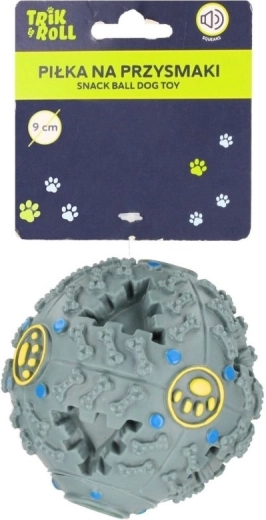 Balle interactive pour chien avec son et compartiment à friandises 9 cm, grise
