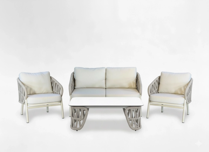 Ensemble de salon de jardin en aluminium 2+1+1 avec table basse, beige