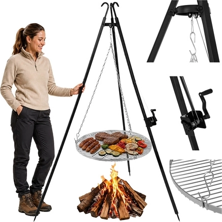 Trépied de barbecue avec grille en acier inoxydable 70 cm Kaminer