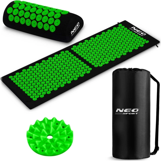 Tapis d’acupression à pointes Neo Sport noir-vert (set avec coussin et sac)