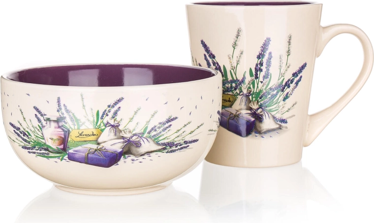 Set petit-déjeuner en céramique Lavender – tasse 360 ml et bol 540 ml