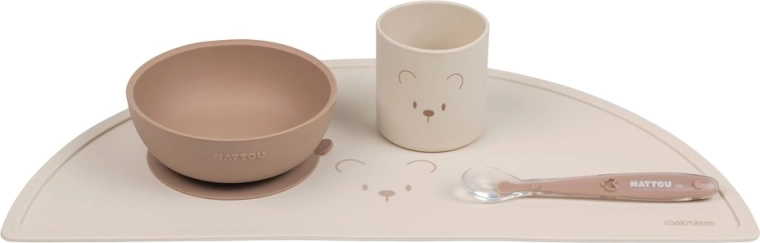 Nattou set repas en silicone pour enfants 4 pcs natural