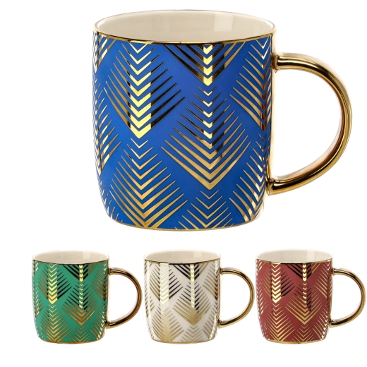 Tasse en porcelaine 360 ml avec motif chevron doré