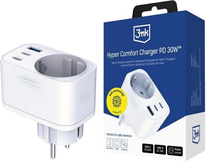 Adaptateur secteur blanc 3mk Hyper Comfort Charger 30W