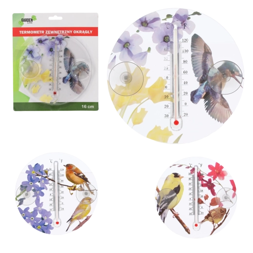 Thermomètre rond d’extérieur avec motif d’oiseaux 16,5 cm