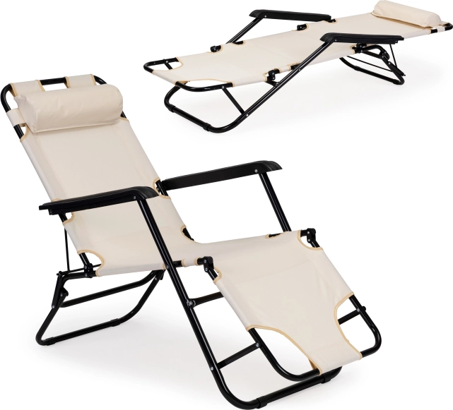 Chaise longue de jardin MultiGarden avec appui-tête, pliante, beige