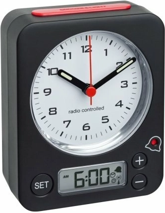 Réveil sans fil TFA COMBO à réglage numérique, noir‑rouge