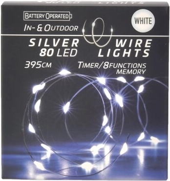 Guirlande lumineuse LED sur fil avec minuterie, 80 LED, blanche (intérieur/extérieur)