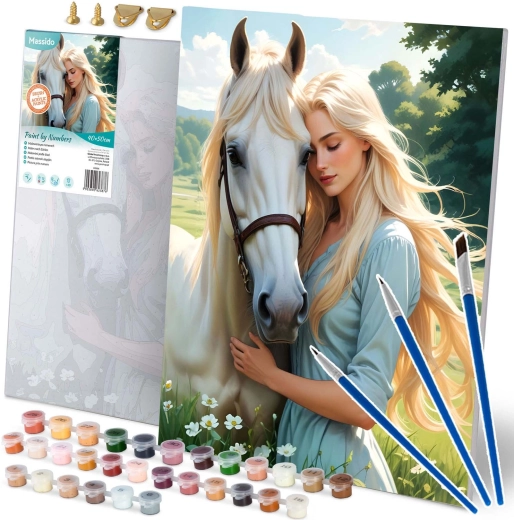 Peinture par numéros 40×50 cm – portrait de femme avec cheval Massido