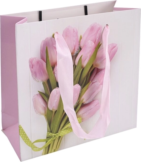 Sac cadeau en papier avec motif tulipe 15 × 6 × 15 cm