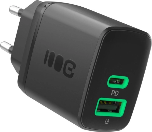 Chargeur secteur 30 W avec USB‑C et USB‑A – Greencell PowerSource Duo30 noir