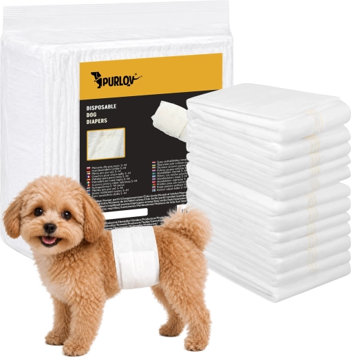 Couches absorbantes jetables Purlov pour chiens S–M 30–46 cm (12 pcs)