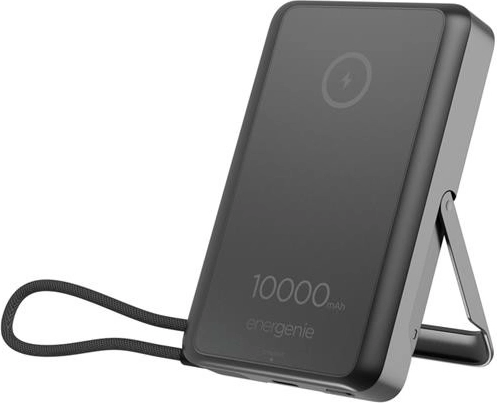 Powerbank magnétique sans fil Energenie 10 000 mAh avec support, noire