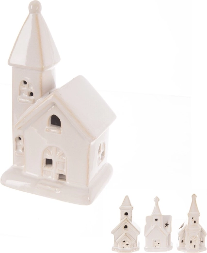 Église en porcelaine blanche avec éclairage LED (4 variantes)