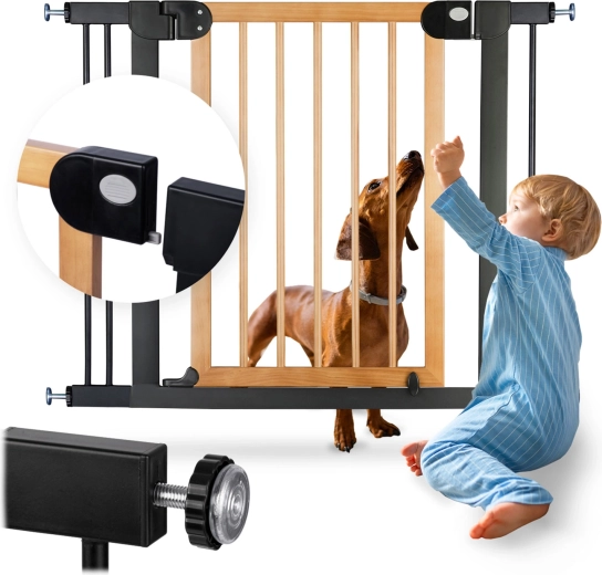 Barrière de sécurité pour enfants NUKIDO, noir-bois, 76–104 cm