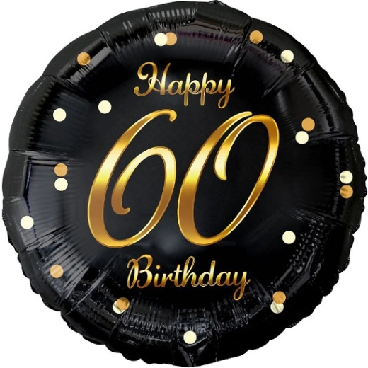 Ballon en aluminium Happy 60 Birthday – noir avec inscription dorée