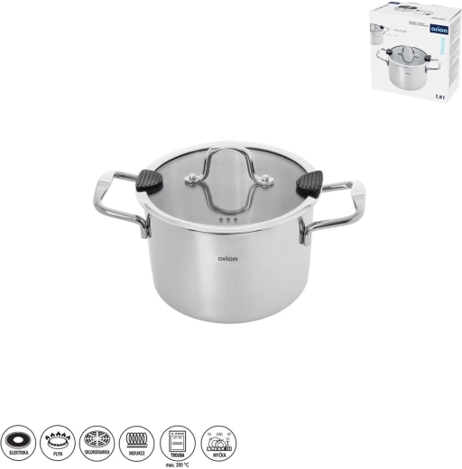 Casserole en acier inoxydable Orion Venice 1,9 l avec couvercle en verre
